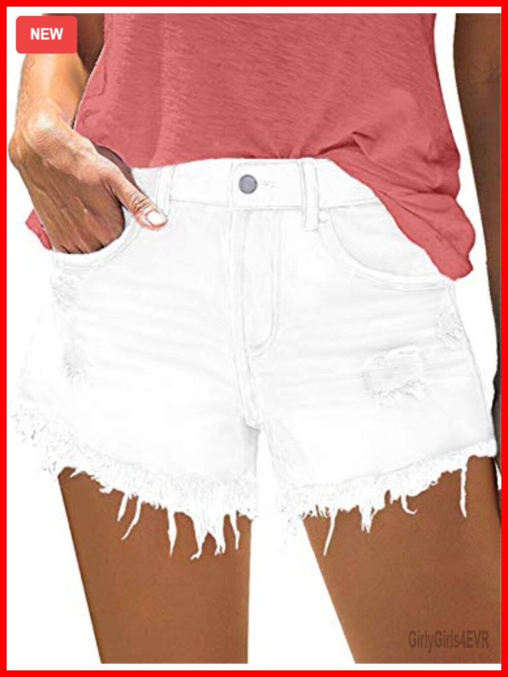 Women's Ripped Mid Waist Denim Shorts with Pockets Stretchy Casual Jean Shorts